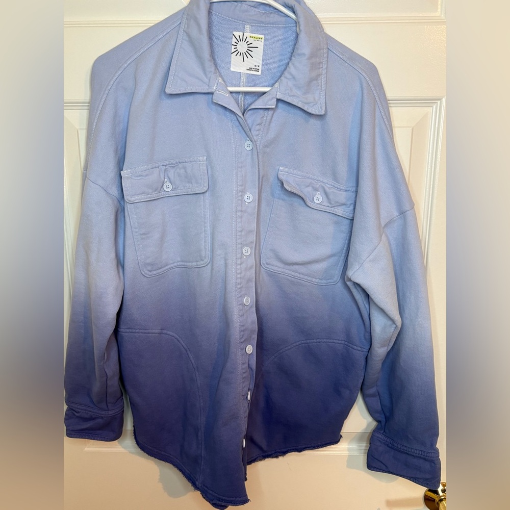 Offline by aerie ombré Blue Button-Up Shirt Jacket Sweater 🤍🥶 Oversized